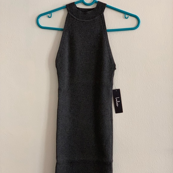 NIGHT'S TALE CHARCOAL GREY RIBBED KNIT BODYCON - Picture 4 of 5